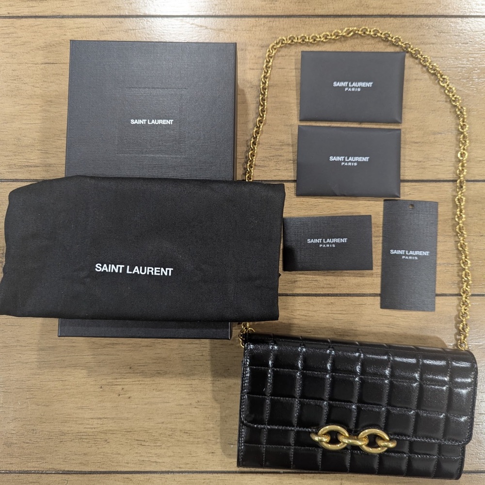 Saint Laurent Black Quilted Leather Bag with Gold Chain (New With Tags)